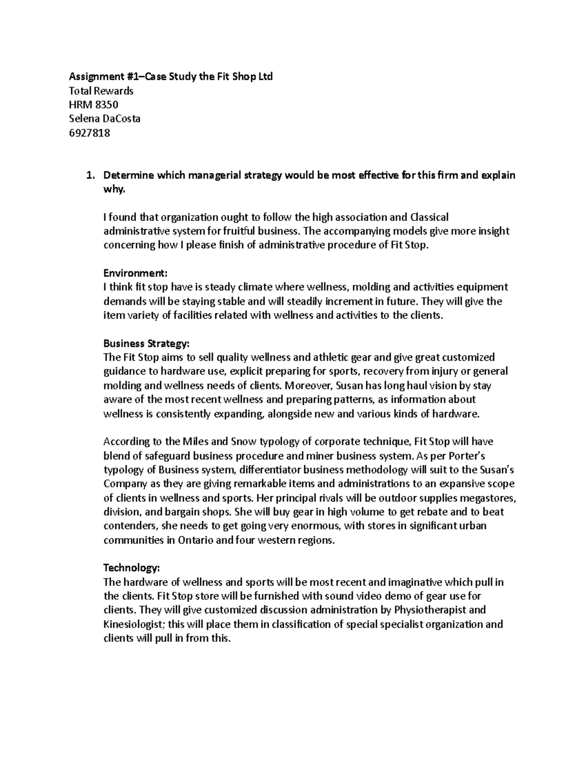 HRM 8350 Case Study 1: Effective Managerial Strategies for Fit Shop ...