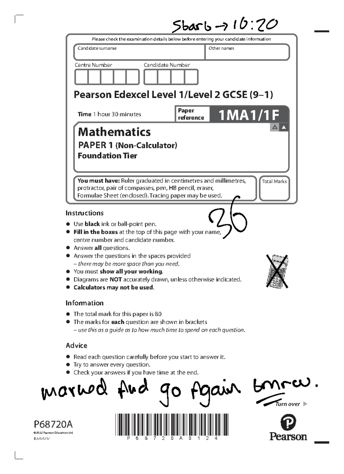 Mathematics Paper 1 Foundation Tier - Edexcel Level 2 GCSE Exam Details ...