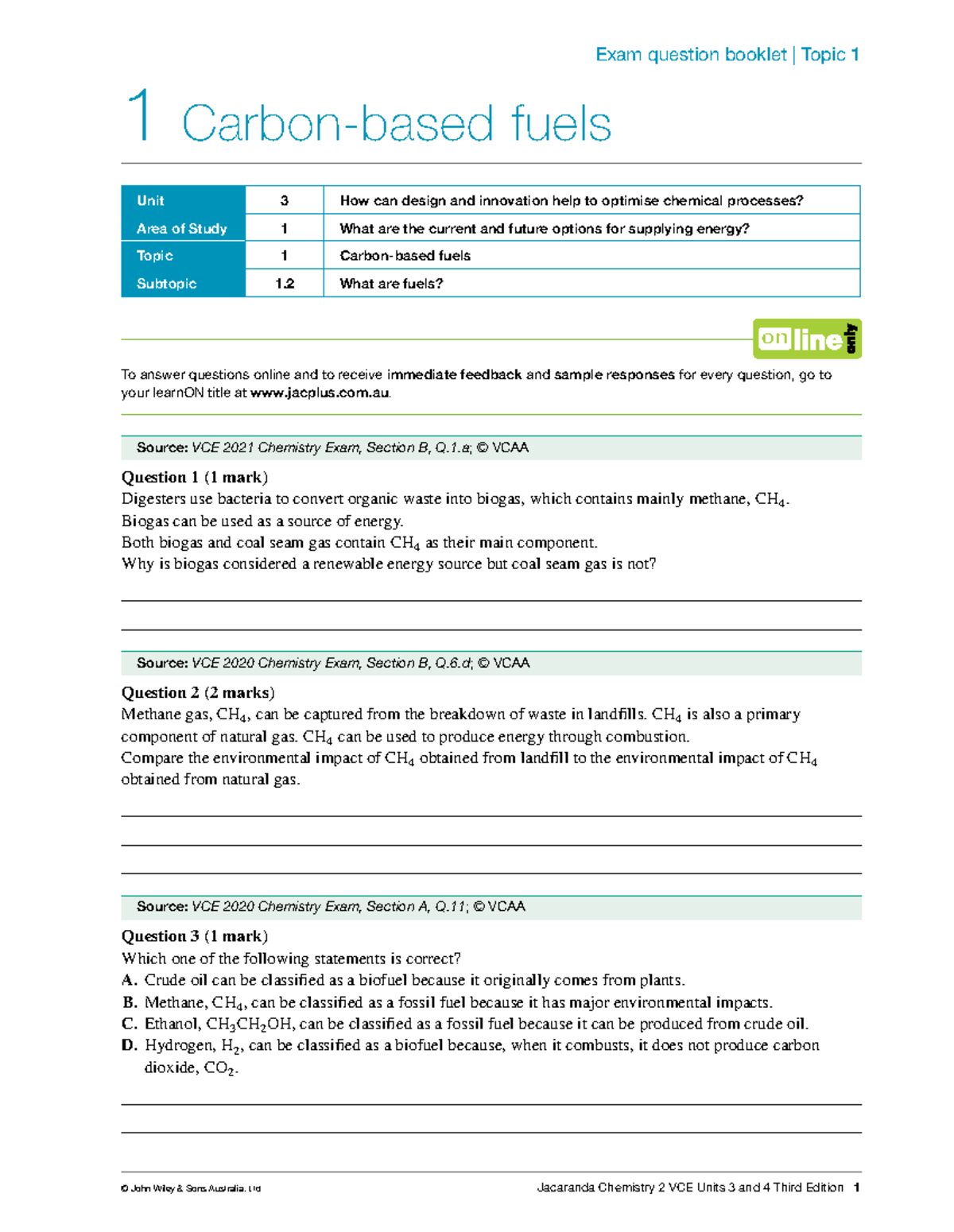 VCE Chemistry Exam Questions: Fuels & Energy Sources (Unit 3) - Studocu