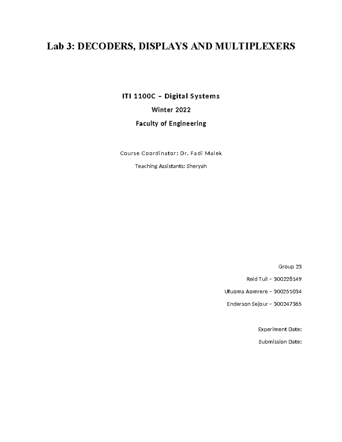 Lab 3 - Final 2 - Digital symtems lab - Lab 3: DECODERS, DISPLAYS AND ...