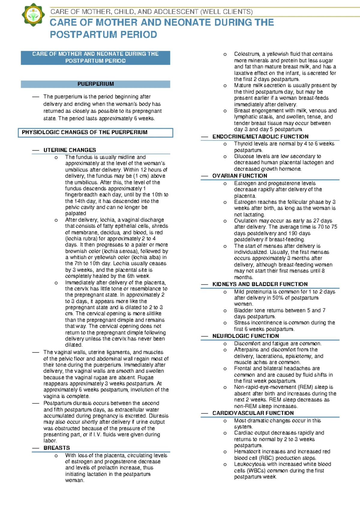 NCM 109 Lecture Notes on Maternal Miscarriage & Complications - Studocu