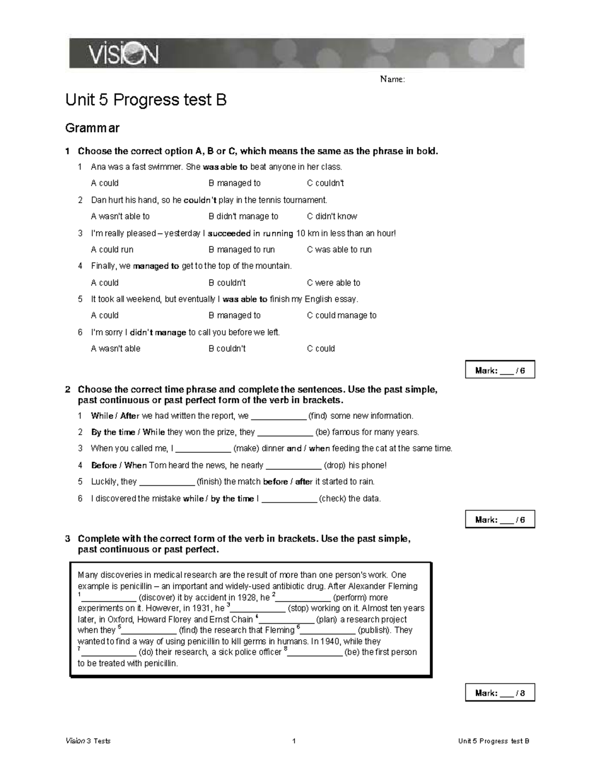 Unit 5 Progress Test B: Grammar and Vocabulary Review - Studocu