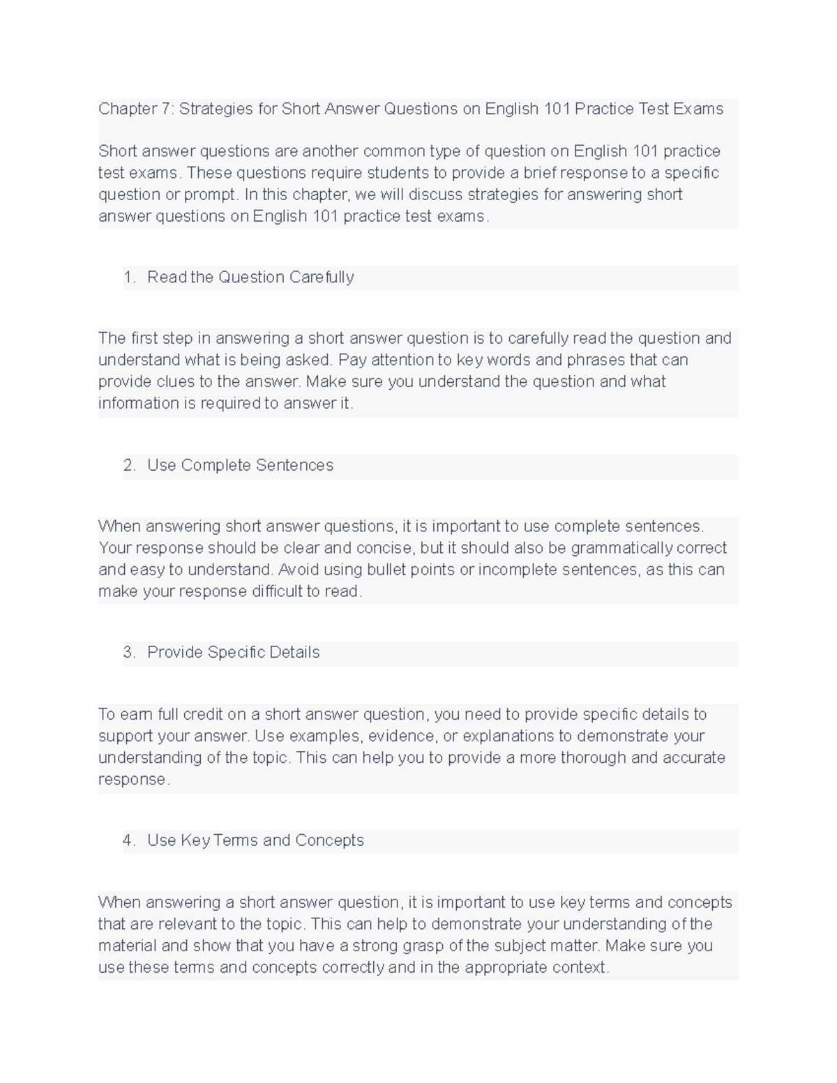 Composition I Chapter 7-8 - Chapter 7: Strategies for Short Answer ...