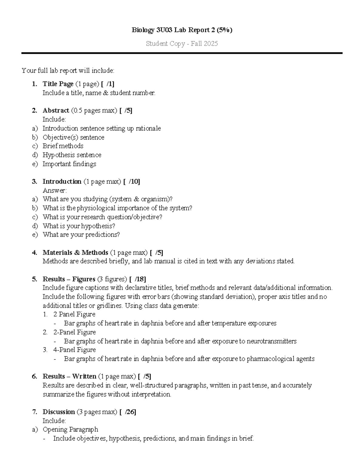 Lab Report 2 for Biology 3U03 - Fall 2025 Student Copy - Studocu