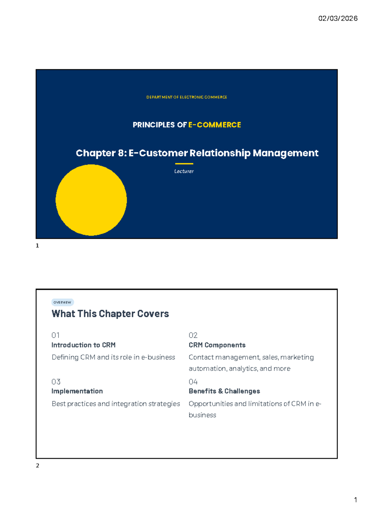 Chapter 8: E-CRM Principles and Relationship Management Overview - Studocu