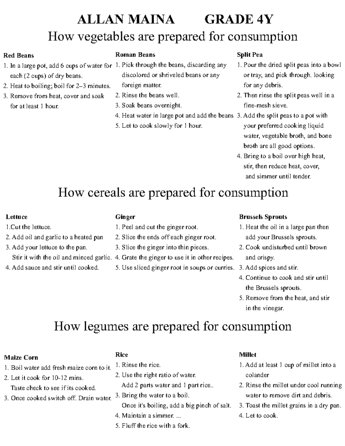 ALLAN MAINA GRADE 4Y Group Assignment: Vegetable & Legume Prep Guide ...