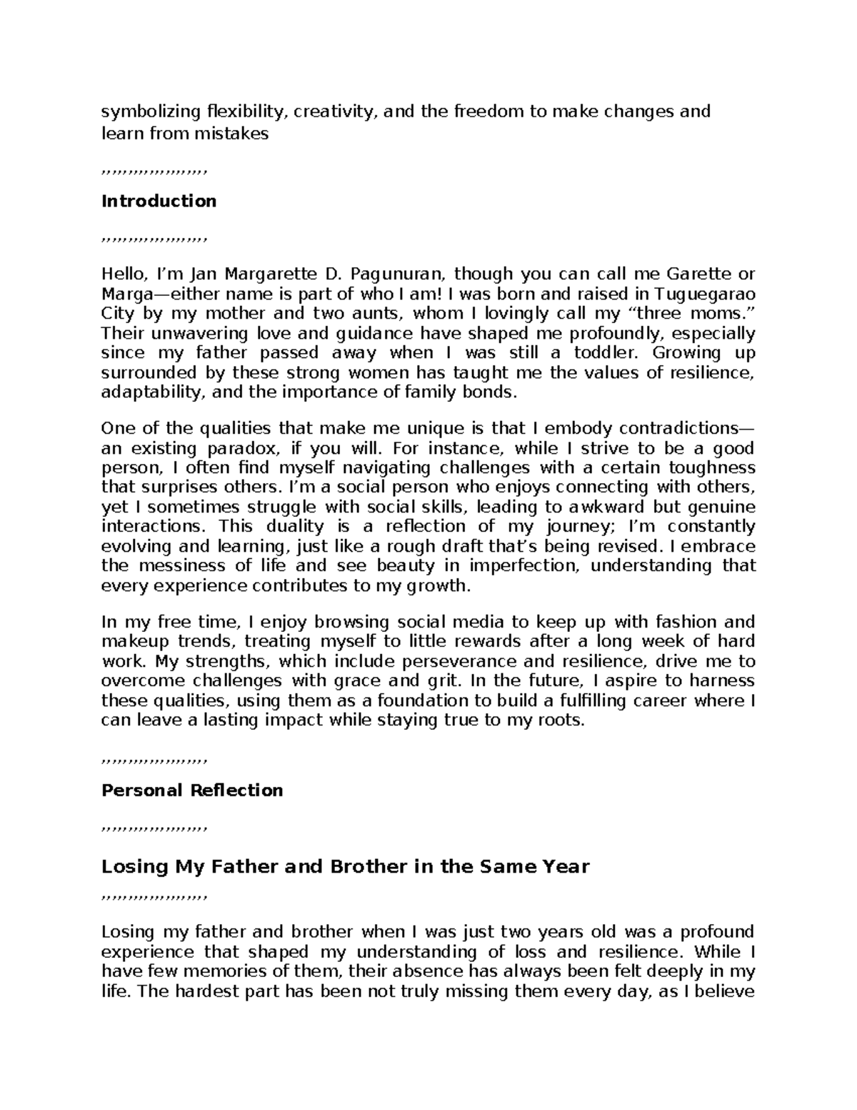 Performance Task: Personal Reflection and Future Goals in P.DEV201 ...