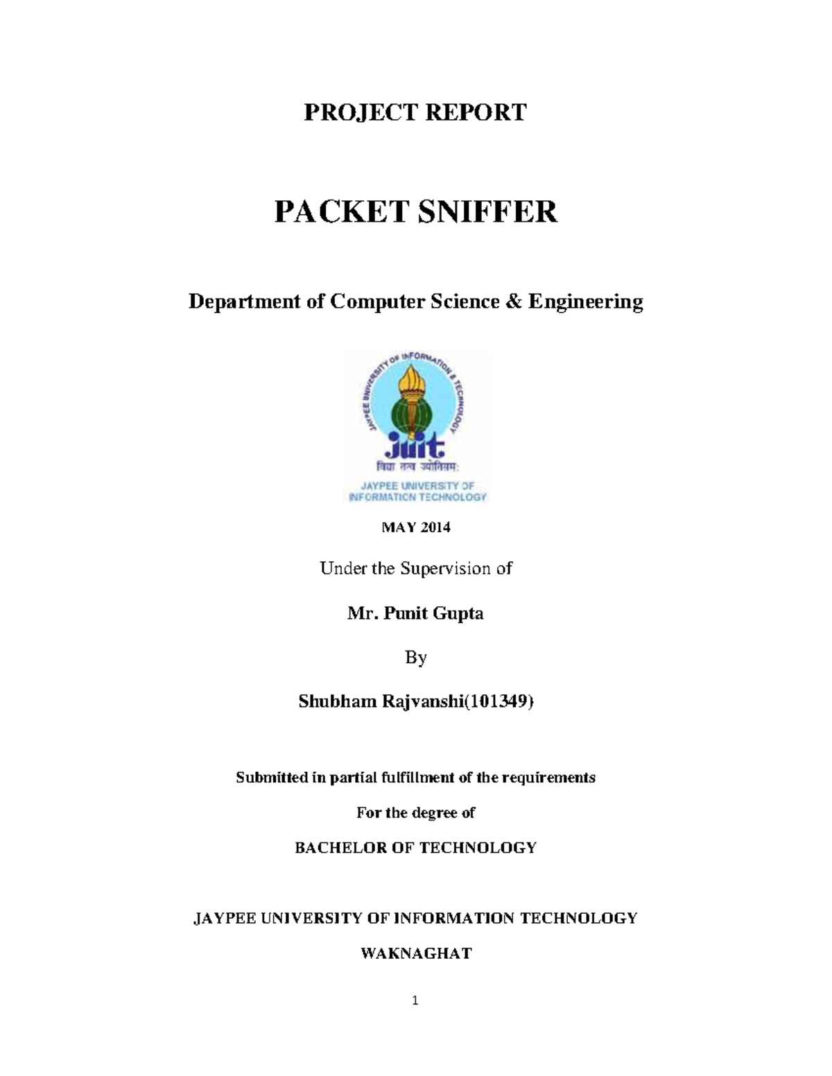 Packet Sniffer Project Report - B.Tech (CSE) 101349 - Studocu