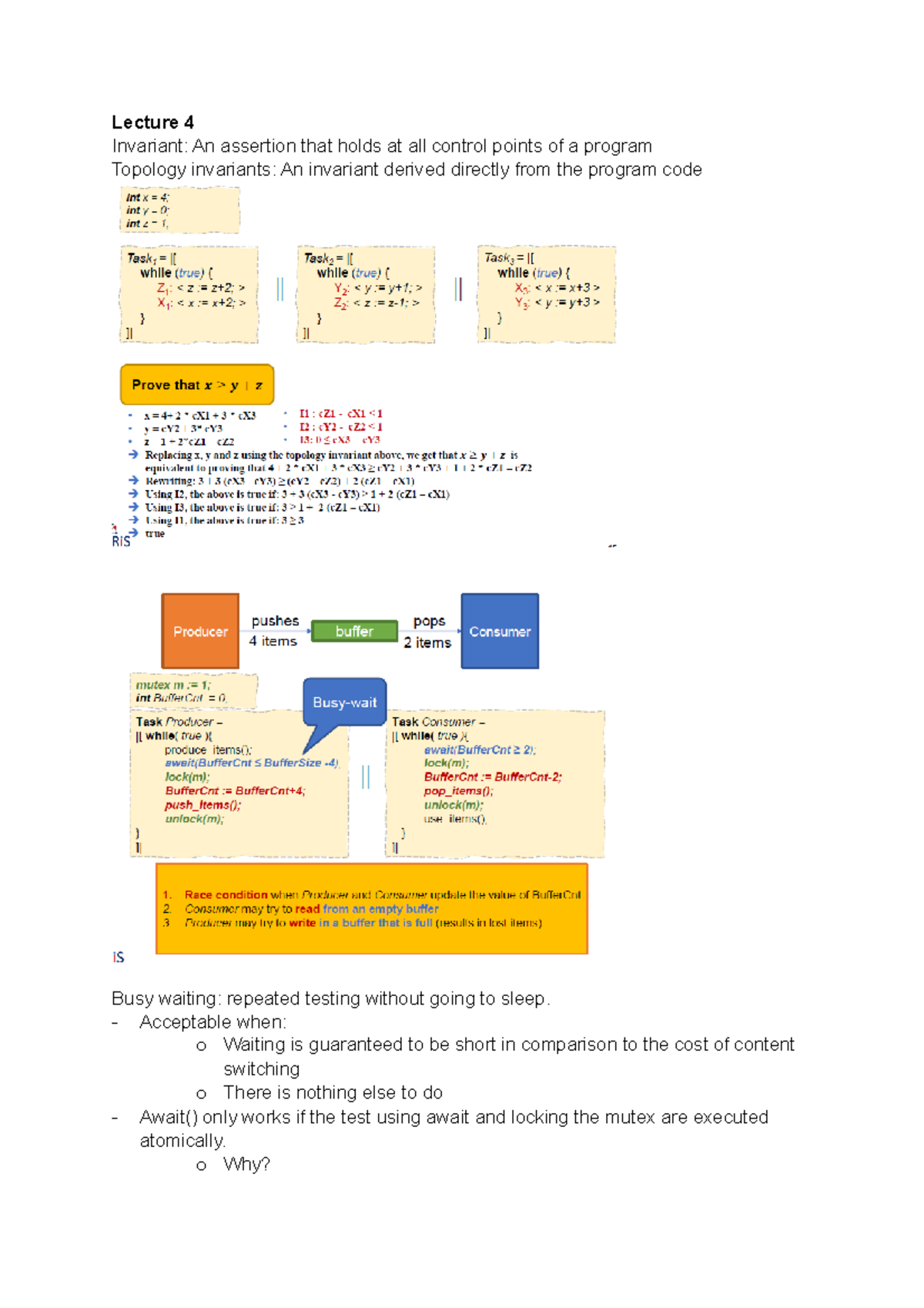 Lecture Notes 4: Invariants and Synchronization in OS - Studeersnel