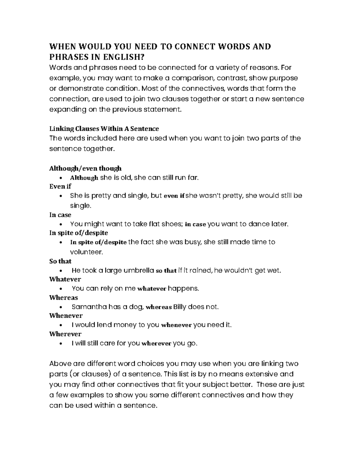Connecting Words and Phrases in English: A Guide - Studocu