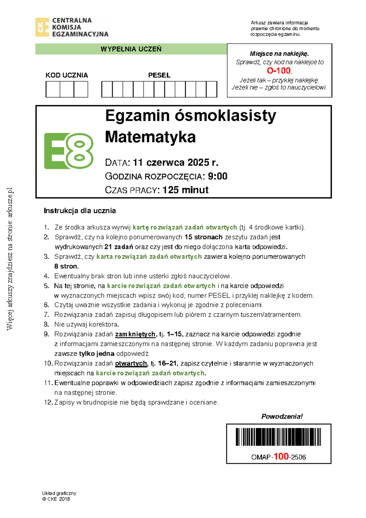 Matematyka E8 - Egzamin ósmoklasisty, czerwiec 2025 - Studocu
