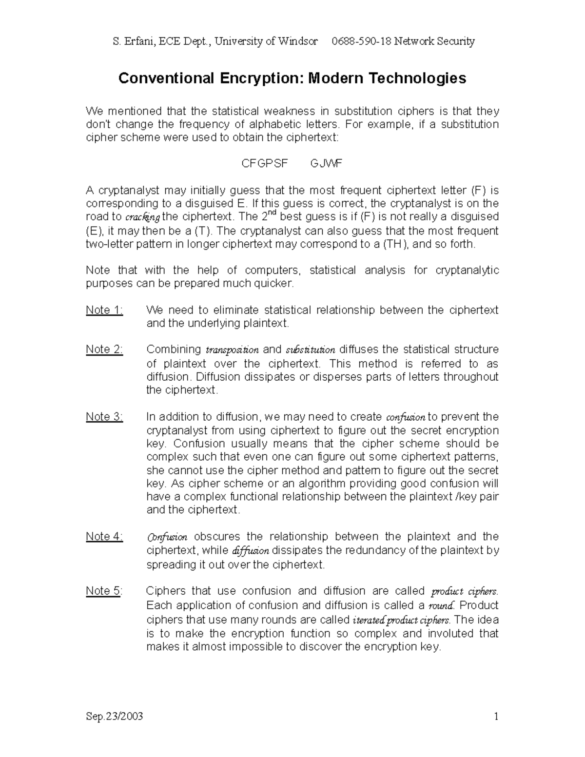 Chapter 2: DES and Product Ciphers - ECE 123 Lecture Notes - Studocu