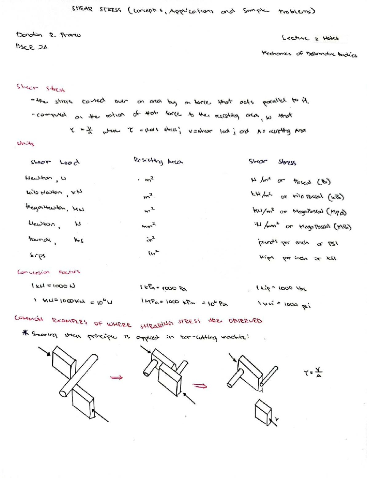 Shear Stress Concepts, Applications & Sample Problems - BSCE 2A Lecture ...
