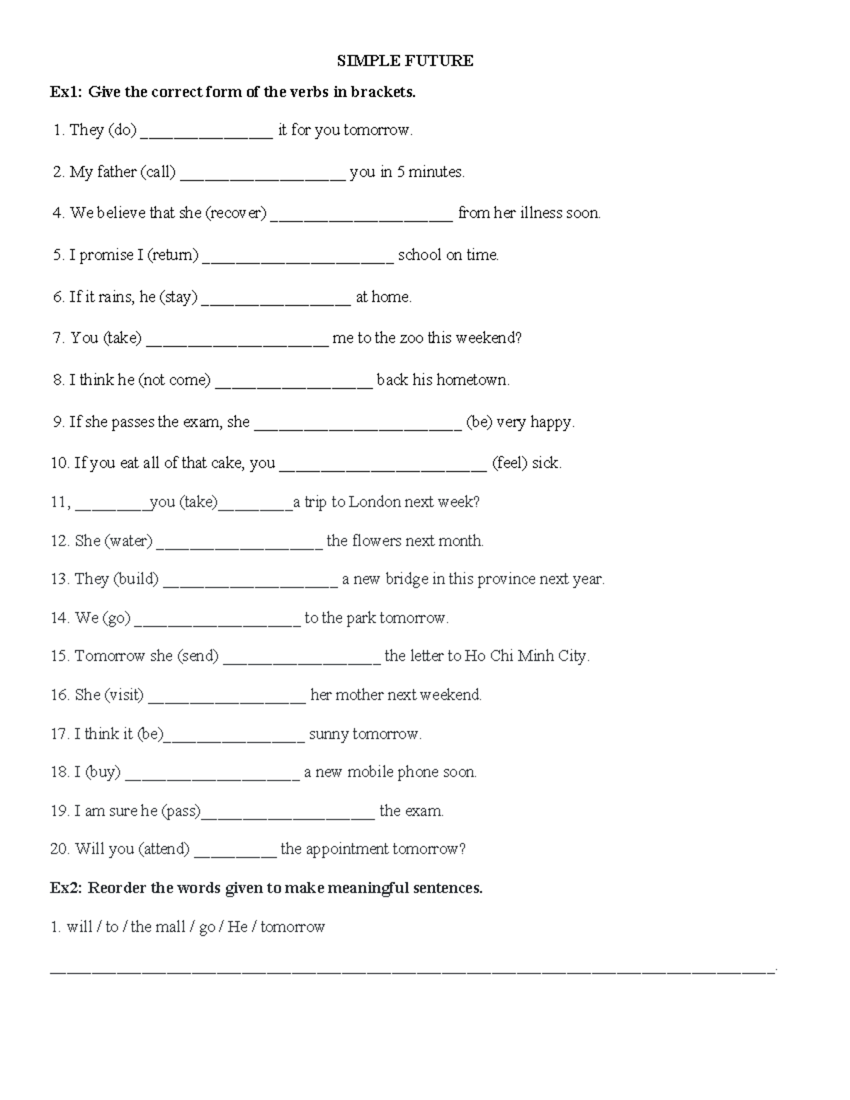 Test Simple Future - Assignment Exercises - Studocu