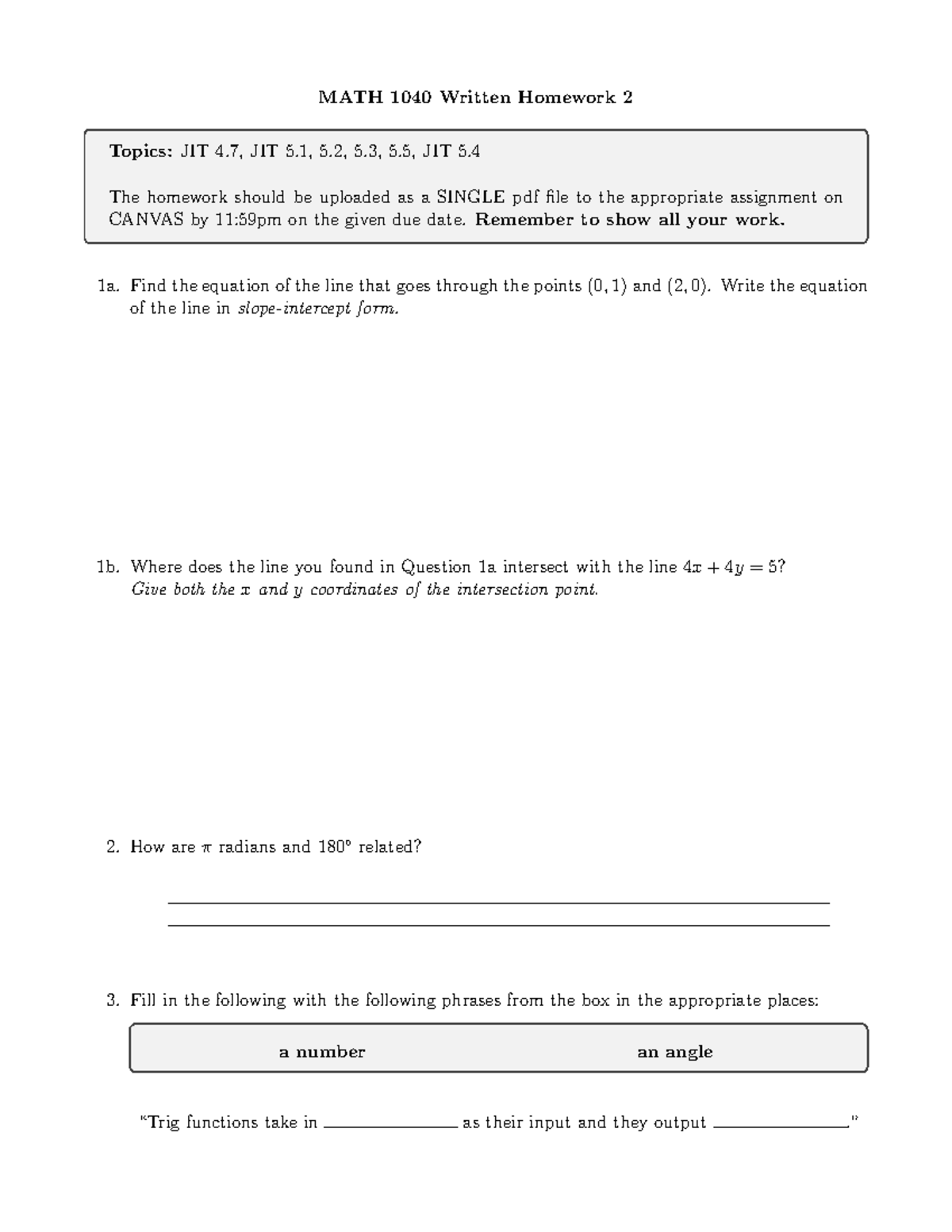 MATH 1040 Written HW 2: JIT Topics and Problem Solving - Studocu