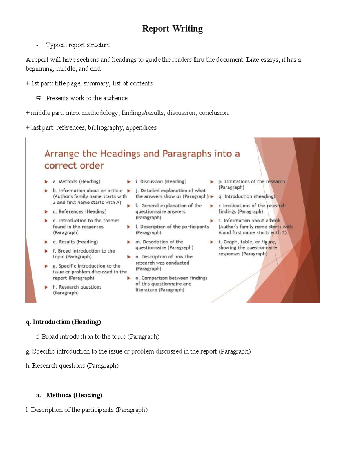 Report Writing Structure - FDC DS - Studocu