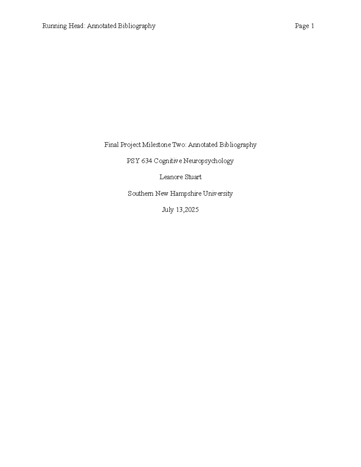 Final Project Milestone 2: Annotated Bibliography PSY 634 - Studocu