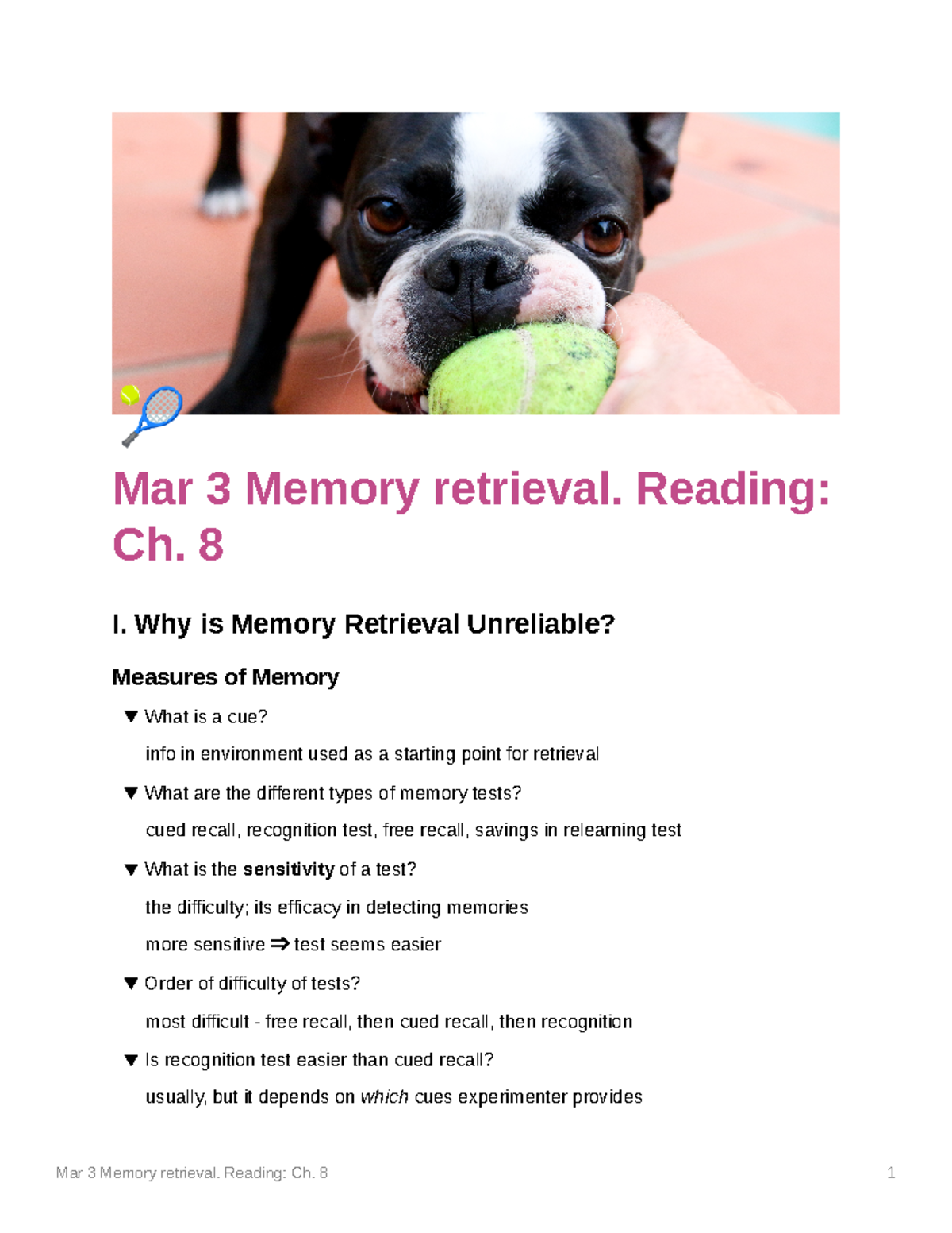 Memory Retrieval Insights: Mar 3 Lecture Summary by D. Willingham - Studocu