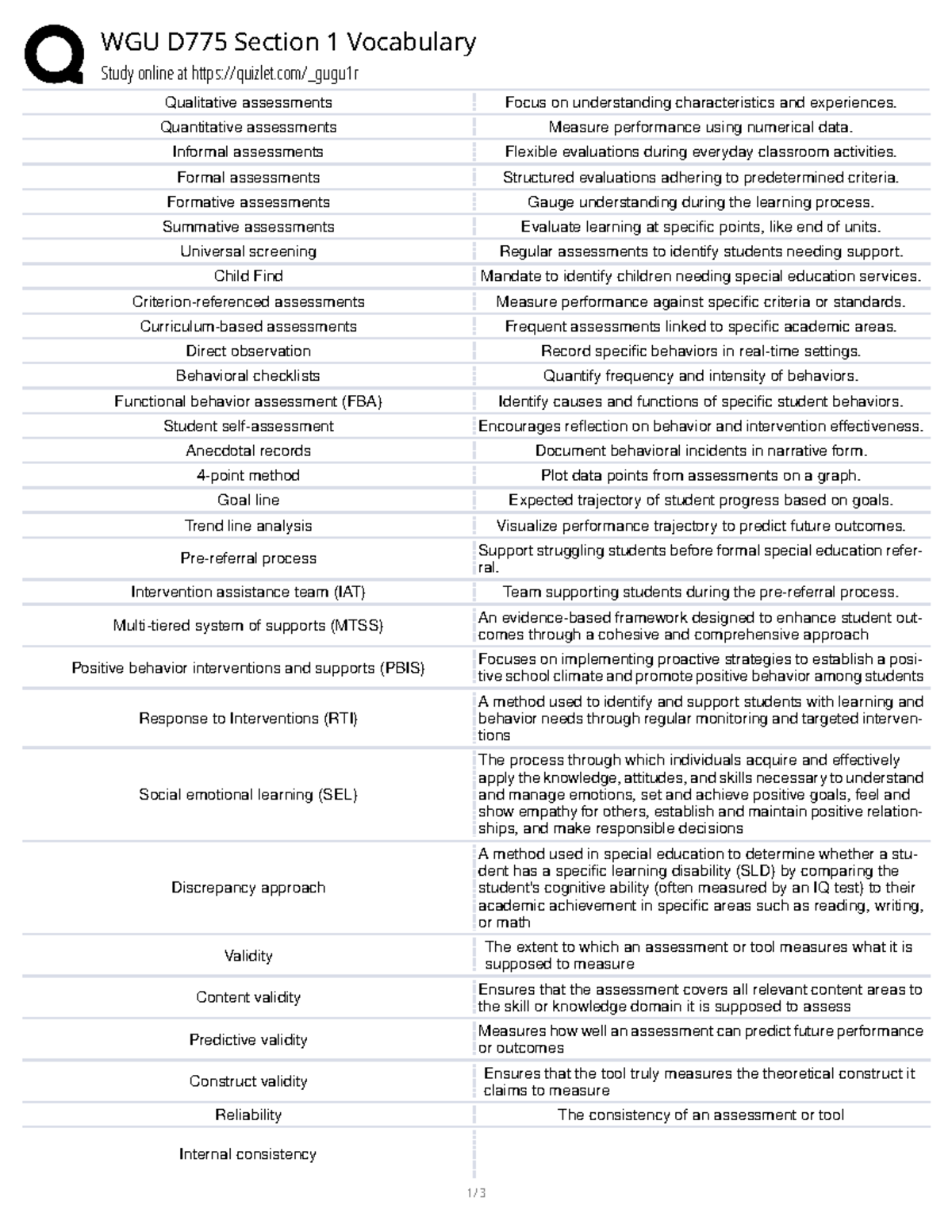 WGU D775 Section 1 Key Vocabulary and Concepts for Assessments - Studocu