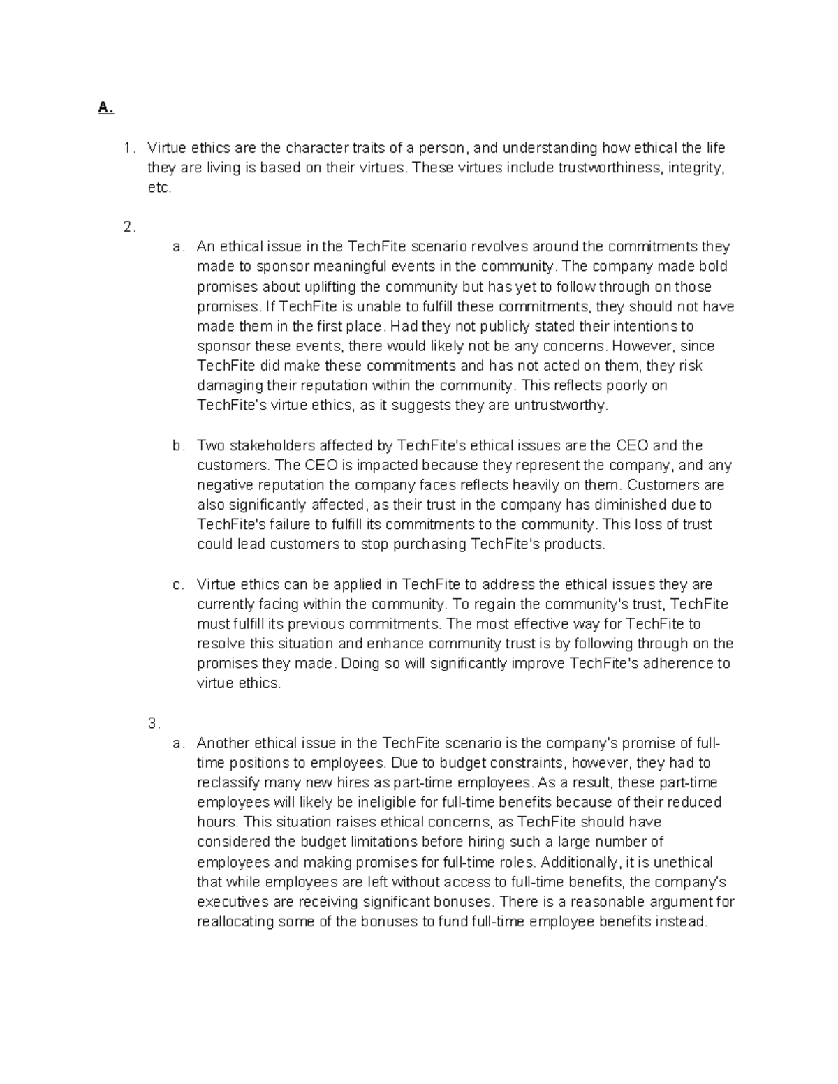 C717 Task 1 - Ethical Issues and Virtue Ethics in TechFite - Studocu