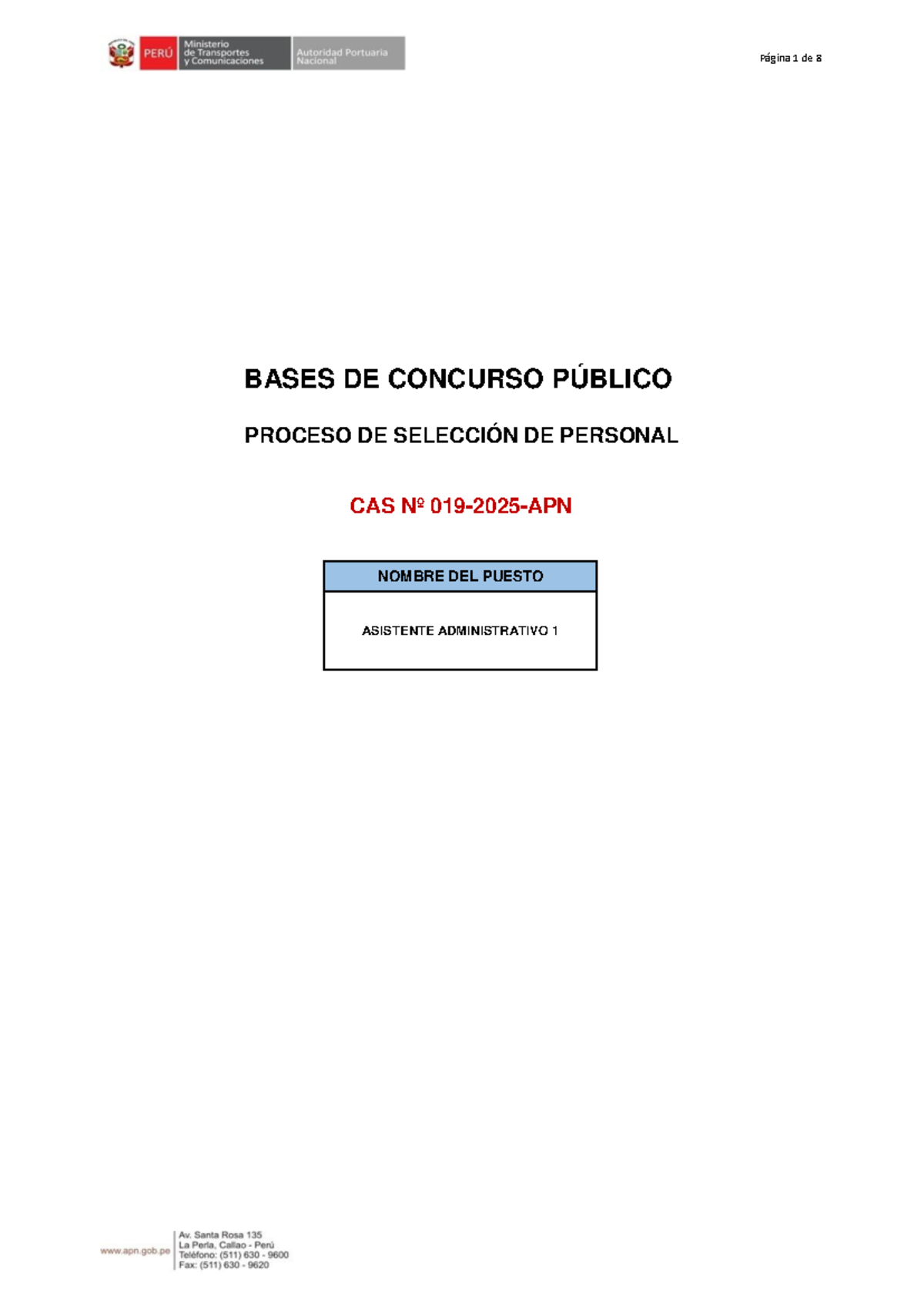 Bases del Concurso Público CAS 019 - Proceso de Selección 2025 - Studocu
