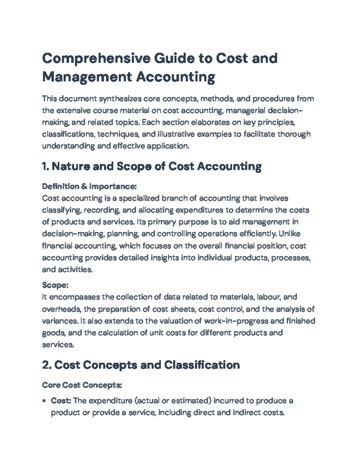 Comprehensive Overview of Cost & Management Accounting (ACC 101) - Studocu