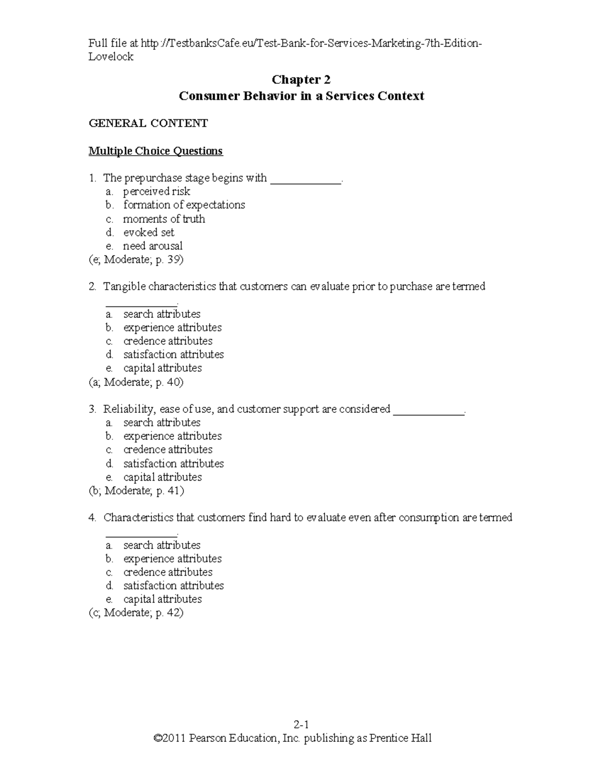 Consumer Behavior in Services - Test-Bank 2 Chapter 2 Notes - Studocu