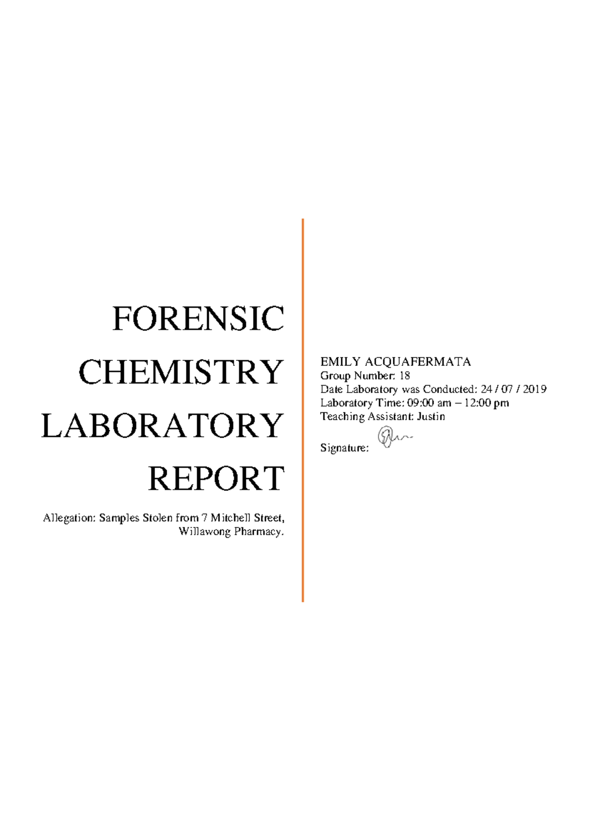Forensic Chemistry Lab Report - FORENSIC CHEMISTRY LABORATORY REPORT ...