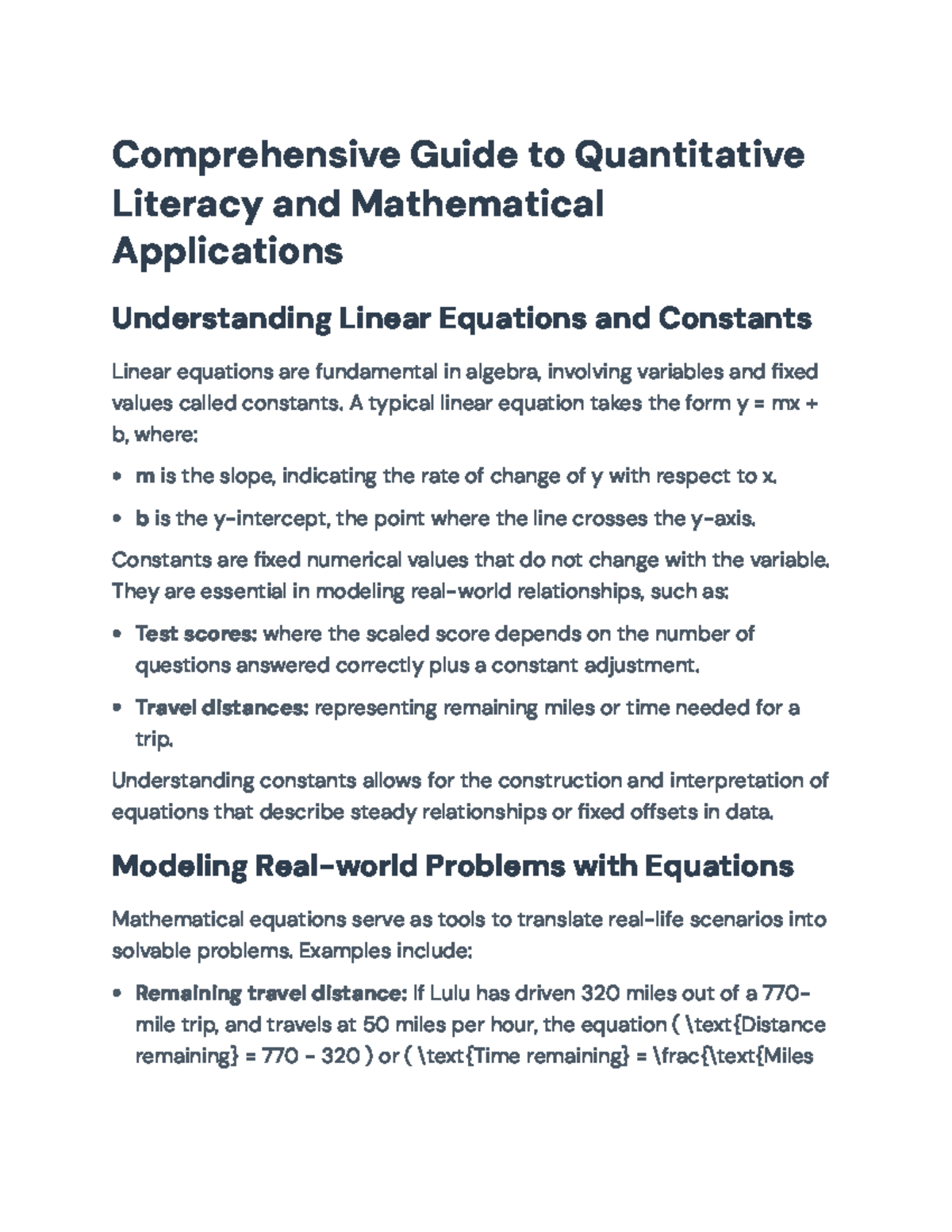Quantitative Literacy & Math Applications: A Comprehensive Guide - Studocu