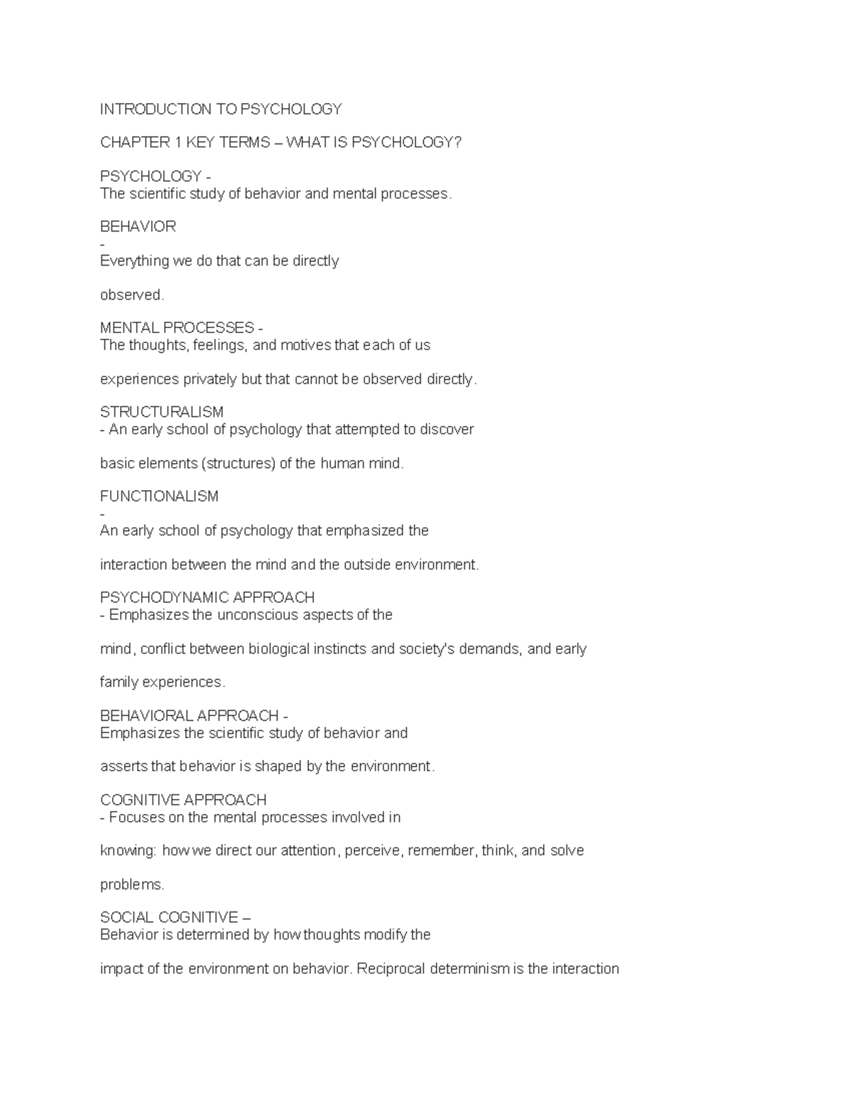 PSY 101: Chapter 1 Key Terms and Concepts in Psychology - Studocu