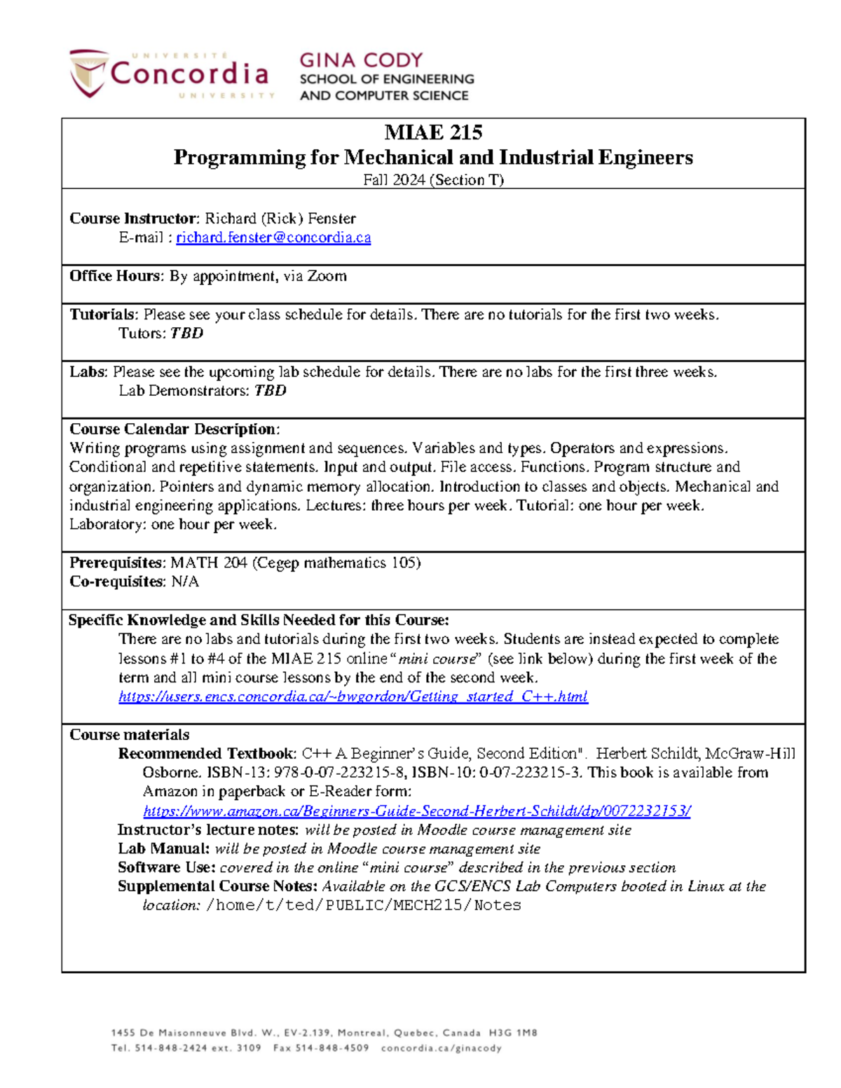 Course Outline - MIAE 215 Programming for Mechanical & Industrial Eng ...