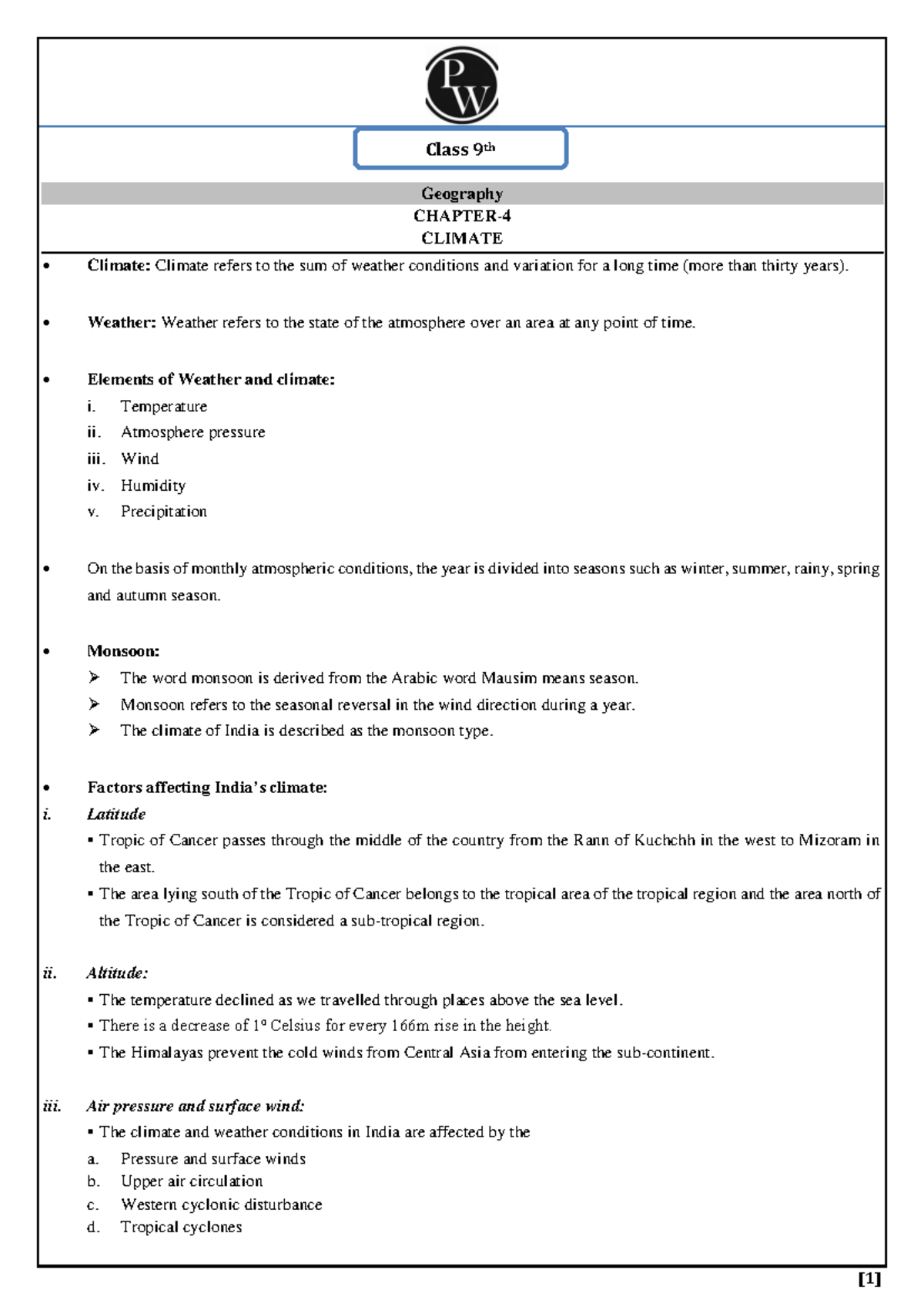 Climate Short Notes - Read it is very useful and helps you to score ...
