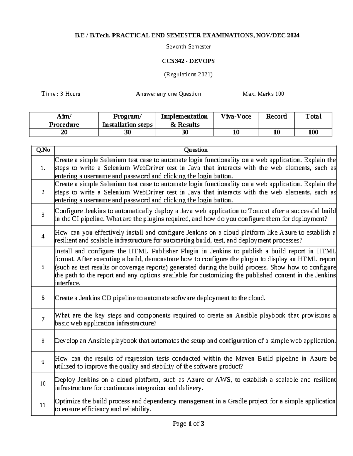 B.E B.Tech. Practical End Sem Exam 2024 - CCS342 DevOps Guide - Studocu