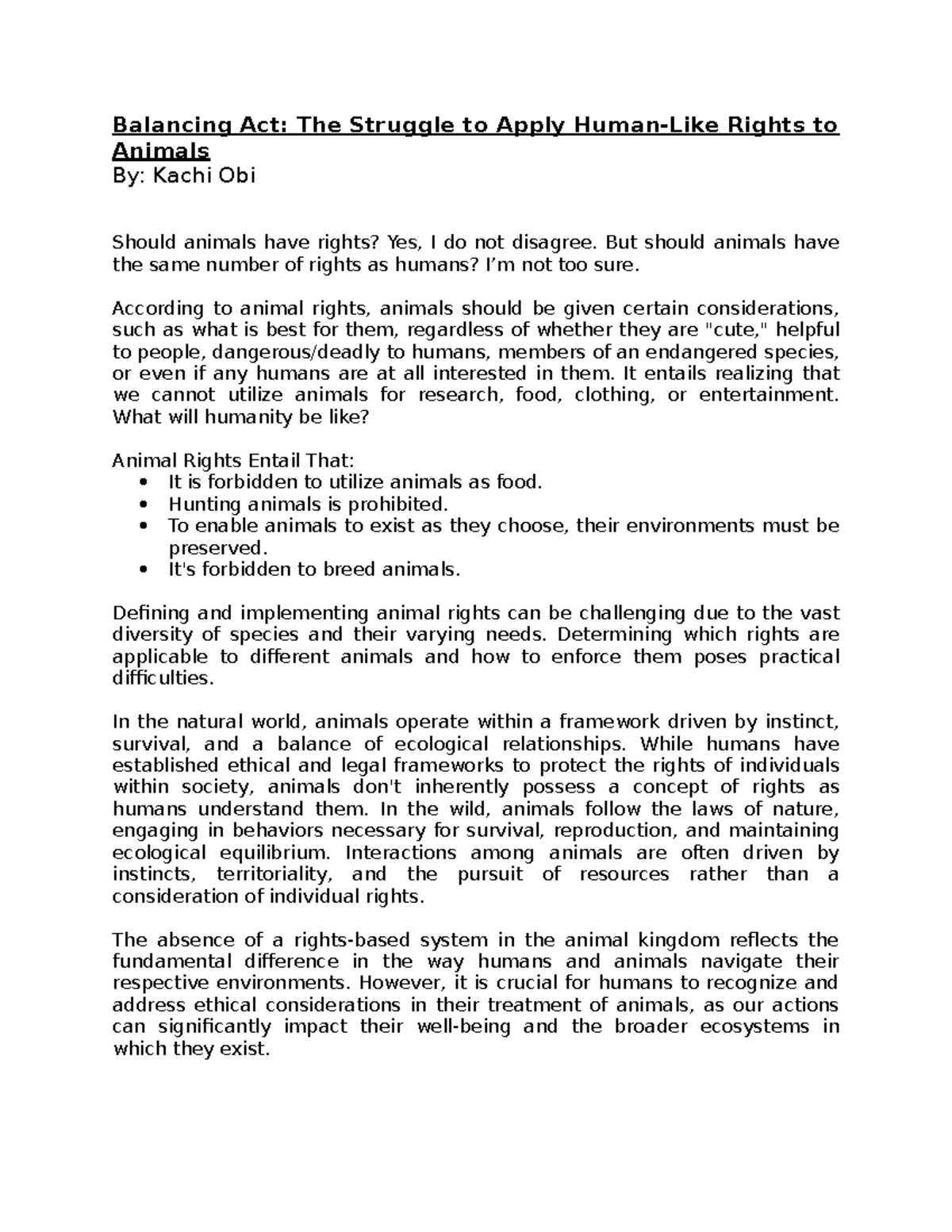 Animal Rights Research: Balancing Human and Animal Rights - Studocu