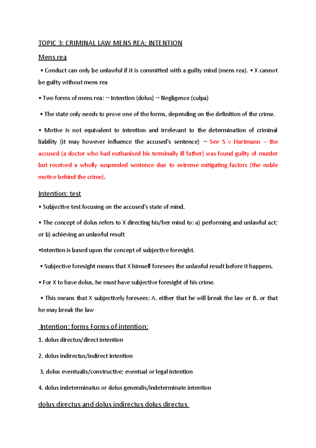 Mens Rea Notes on Intention: Analyzing Key Forms and Cases - Studocu