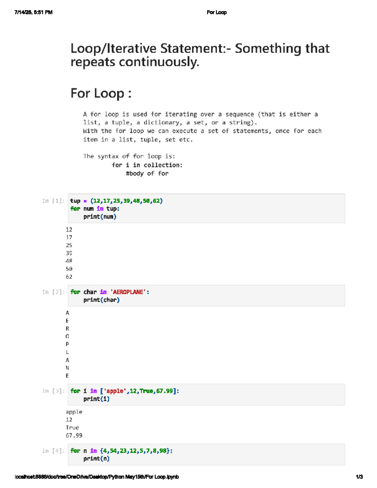 Batch 1: For Loop Iteration and Examples in Python - Studocu