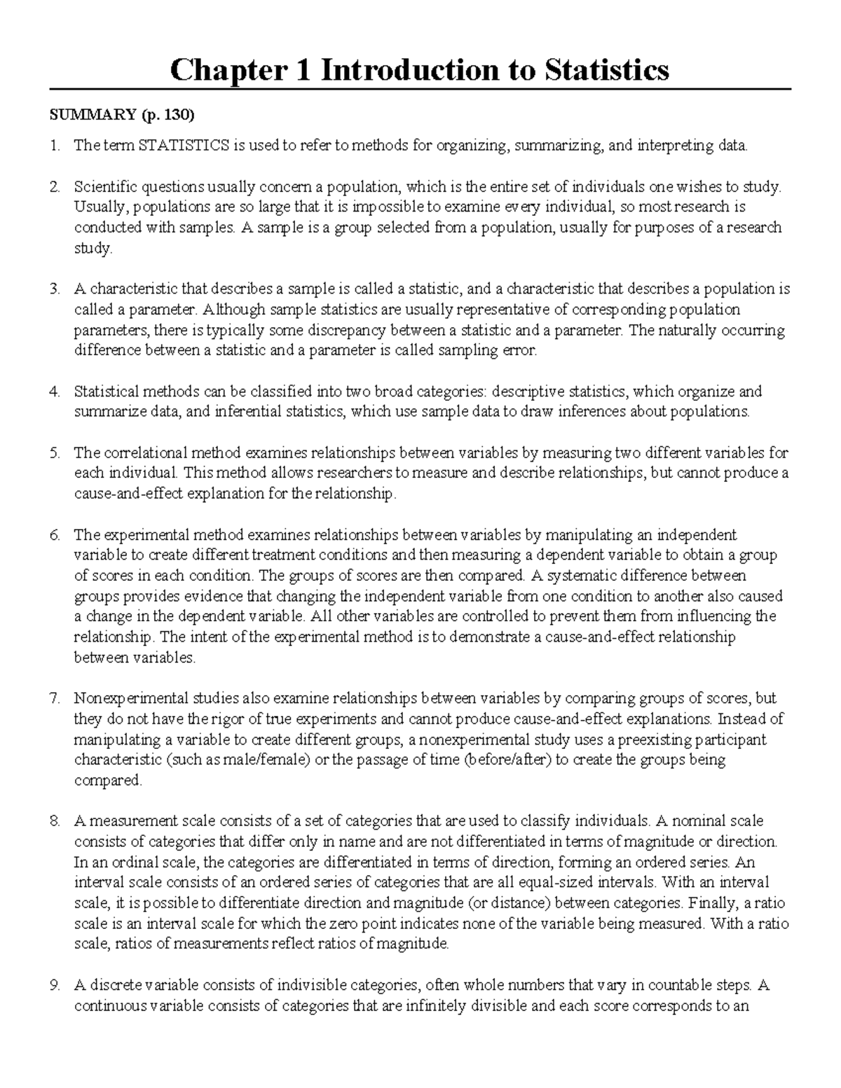 Statistics Methods Overview for Introductory Course (STAT 101 ...