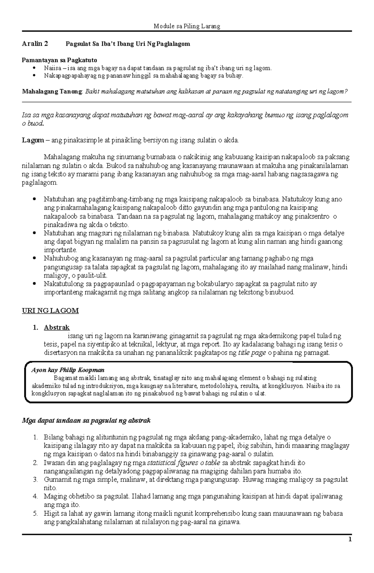 modular papers - Module sa Piling Larang Aralin 2 Pagsulat Sa Iba’t ...