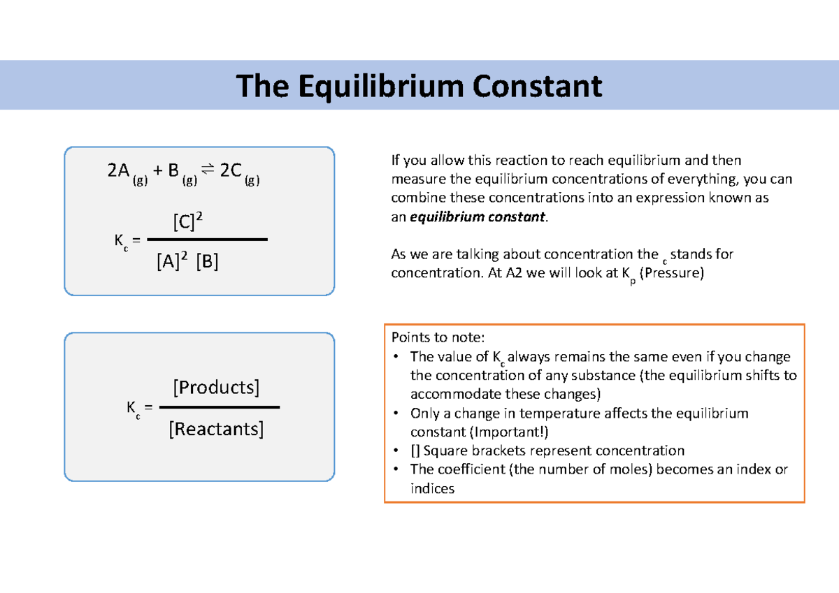 Equilibrium Constant Kc: Understanding and Calculations - Studocu