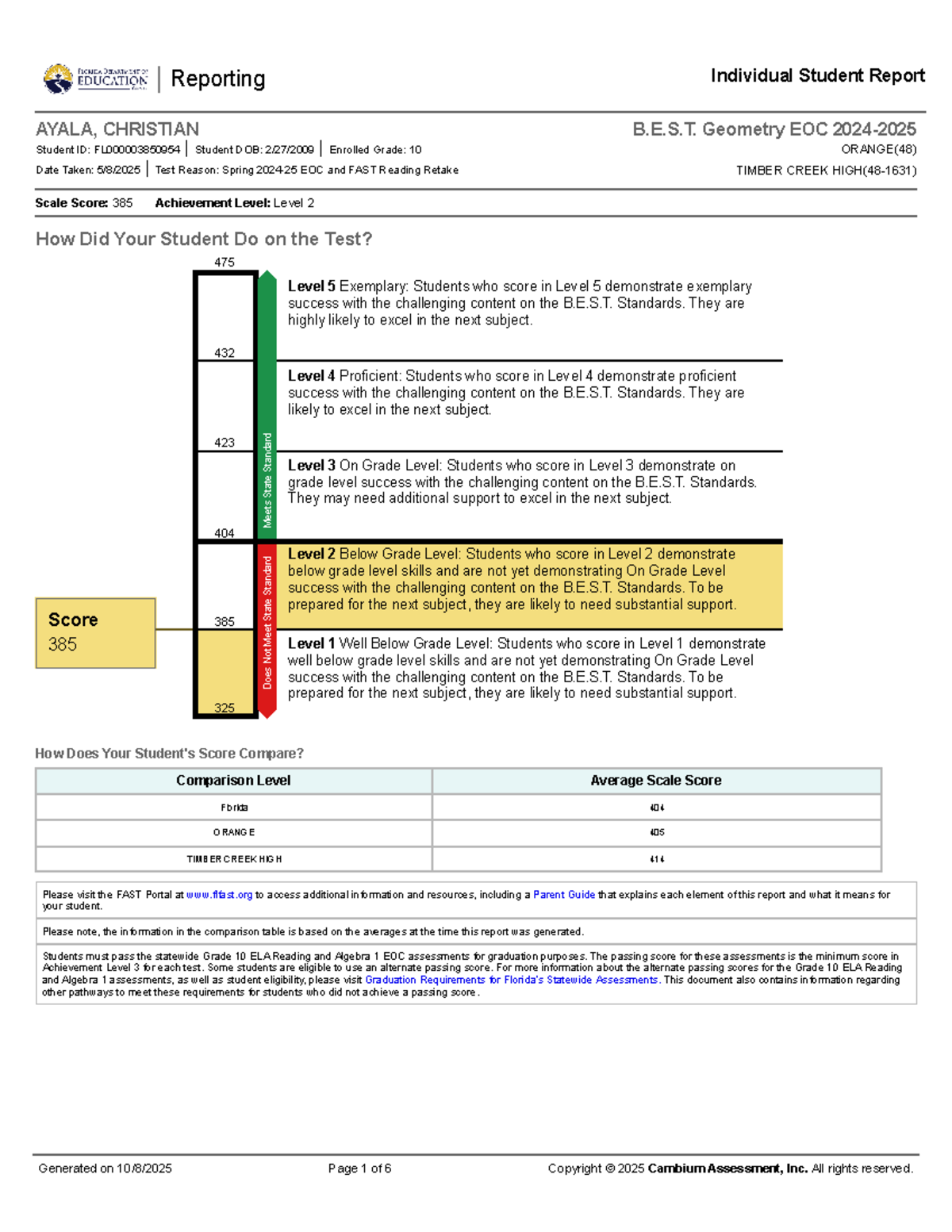 B.E.S.T. Geometry EOC Individual Student Report - AYALA, CHRISTIAN ...