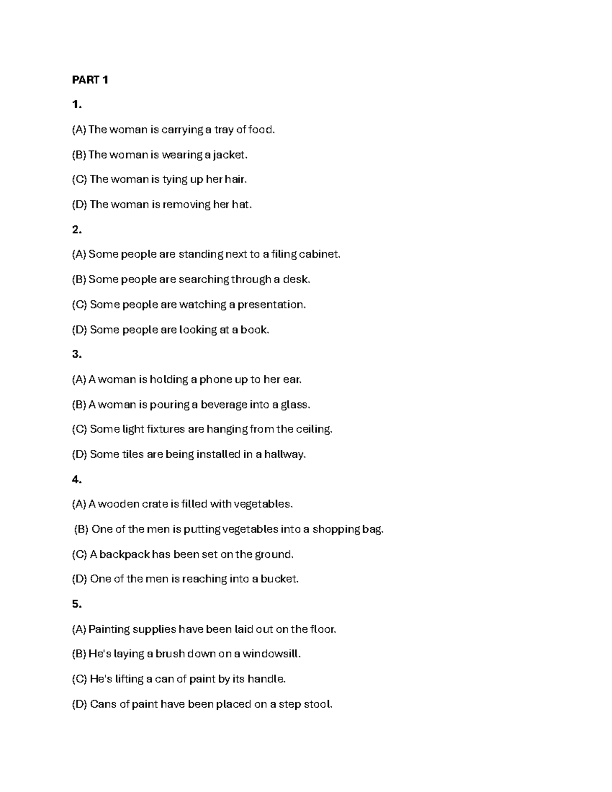 Listening Comprehension Practice - TEST 1 (ESL) - Studocu