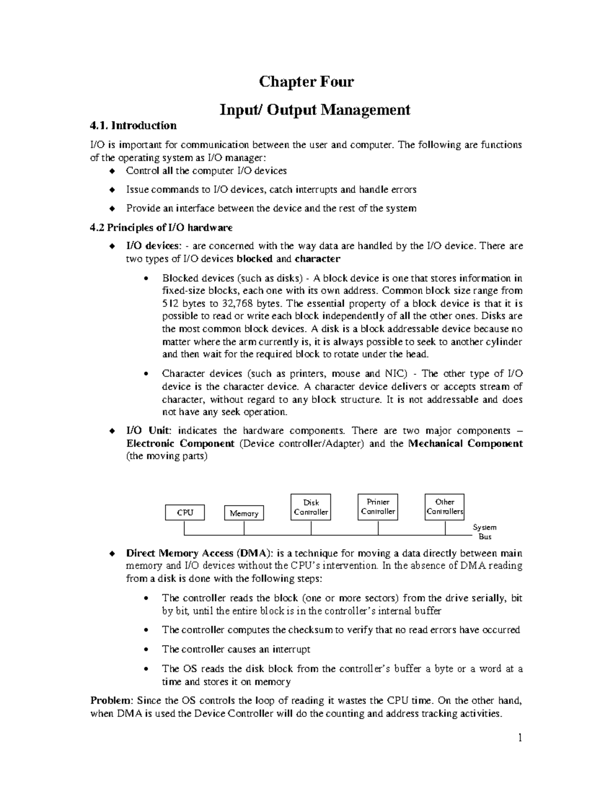 OS Chapter 4 - Input/Output Management Overview and Key Concepts - Studocu