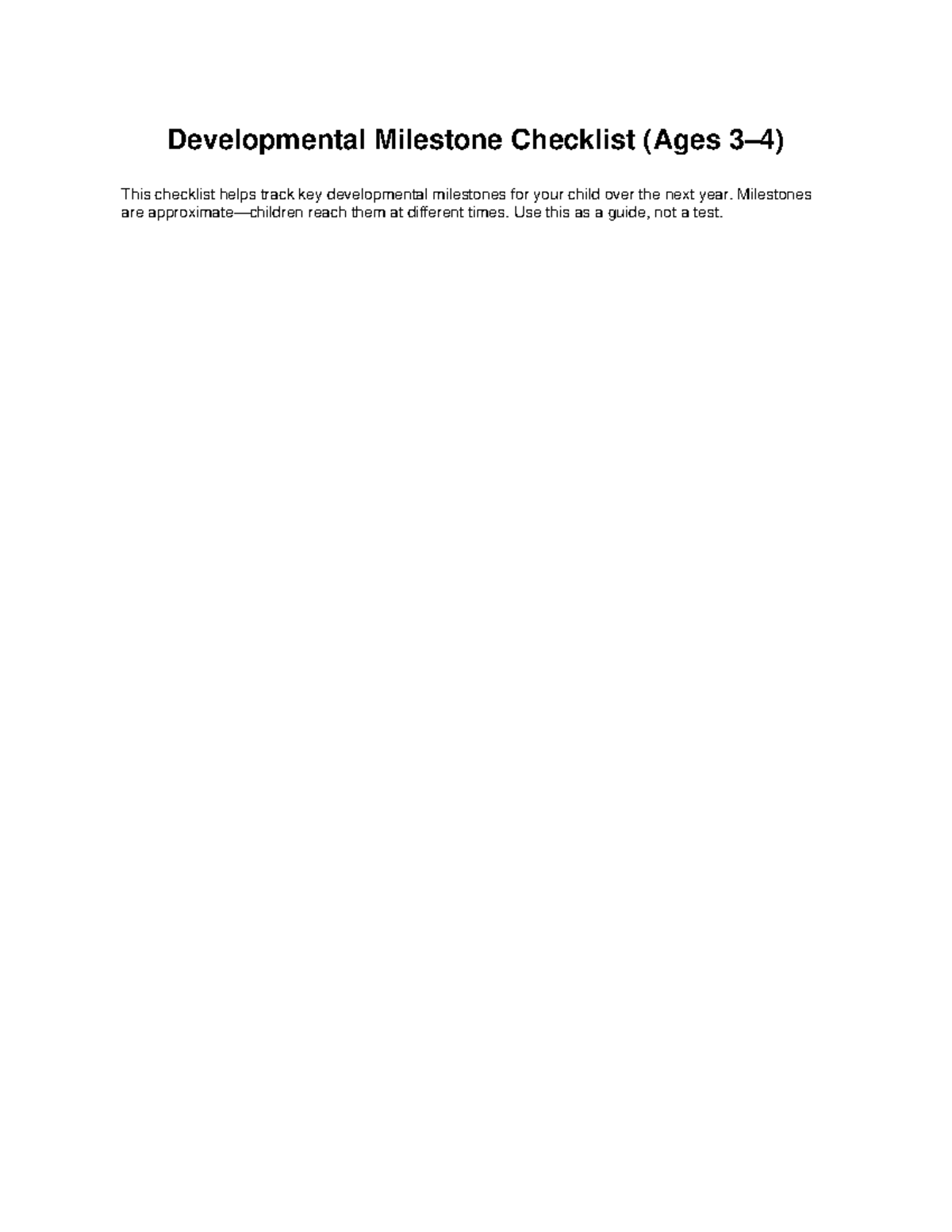 Developmental Milestone Checklist for Children (Ages 1-3) - Studocu