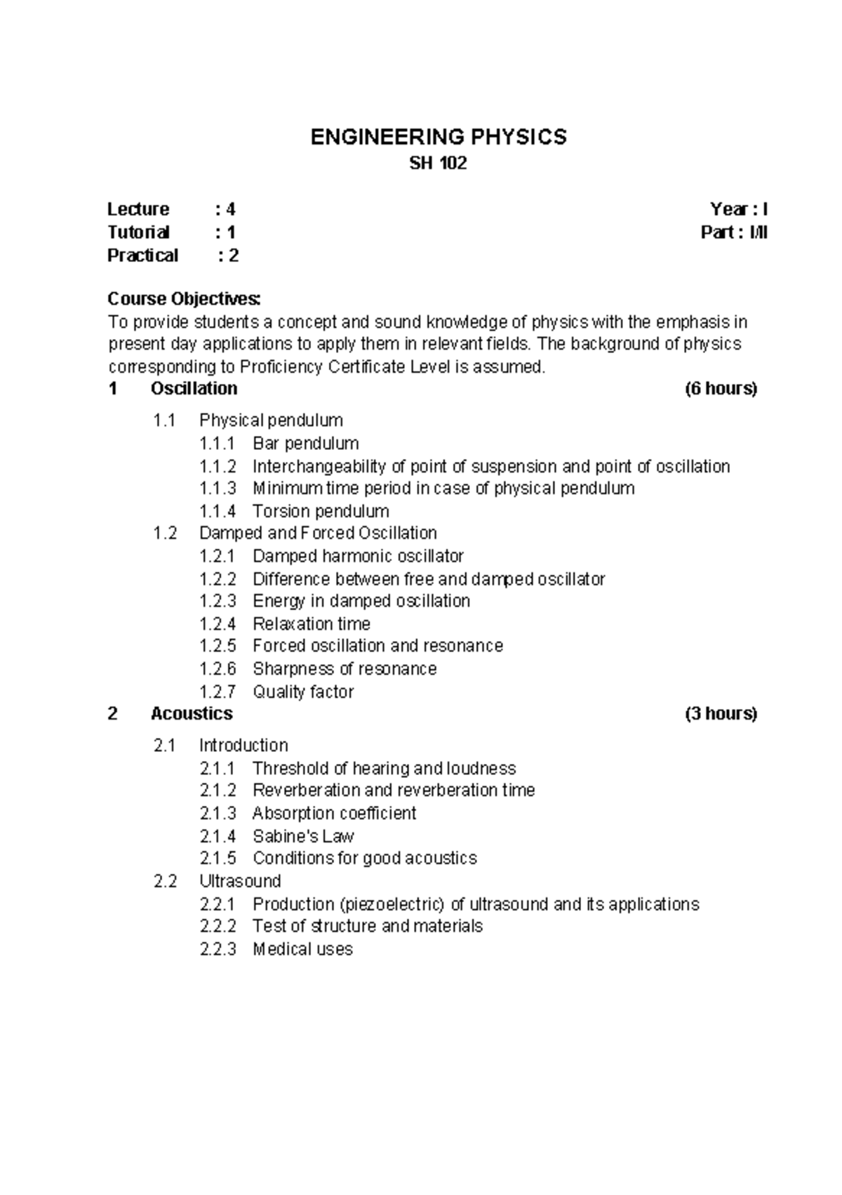 Engineering Physics SH 102: Lecture & Practical Syllabus Overview - Studocu