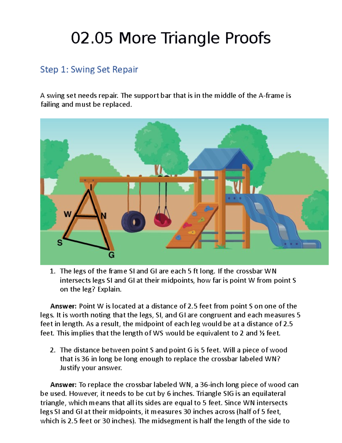 02.05 Triangle Proofs: Swing Set Repair and Centroid Calculations - Studocu