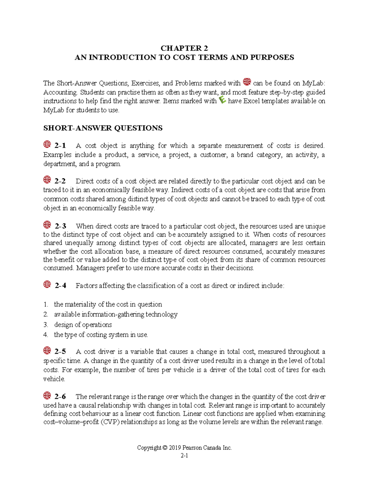 Horngren Cost8Ce ISM Ch02 - CHAPTER 2 AN INTRODUCTION TO COST TERMS AND ...
