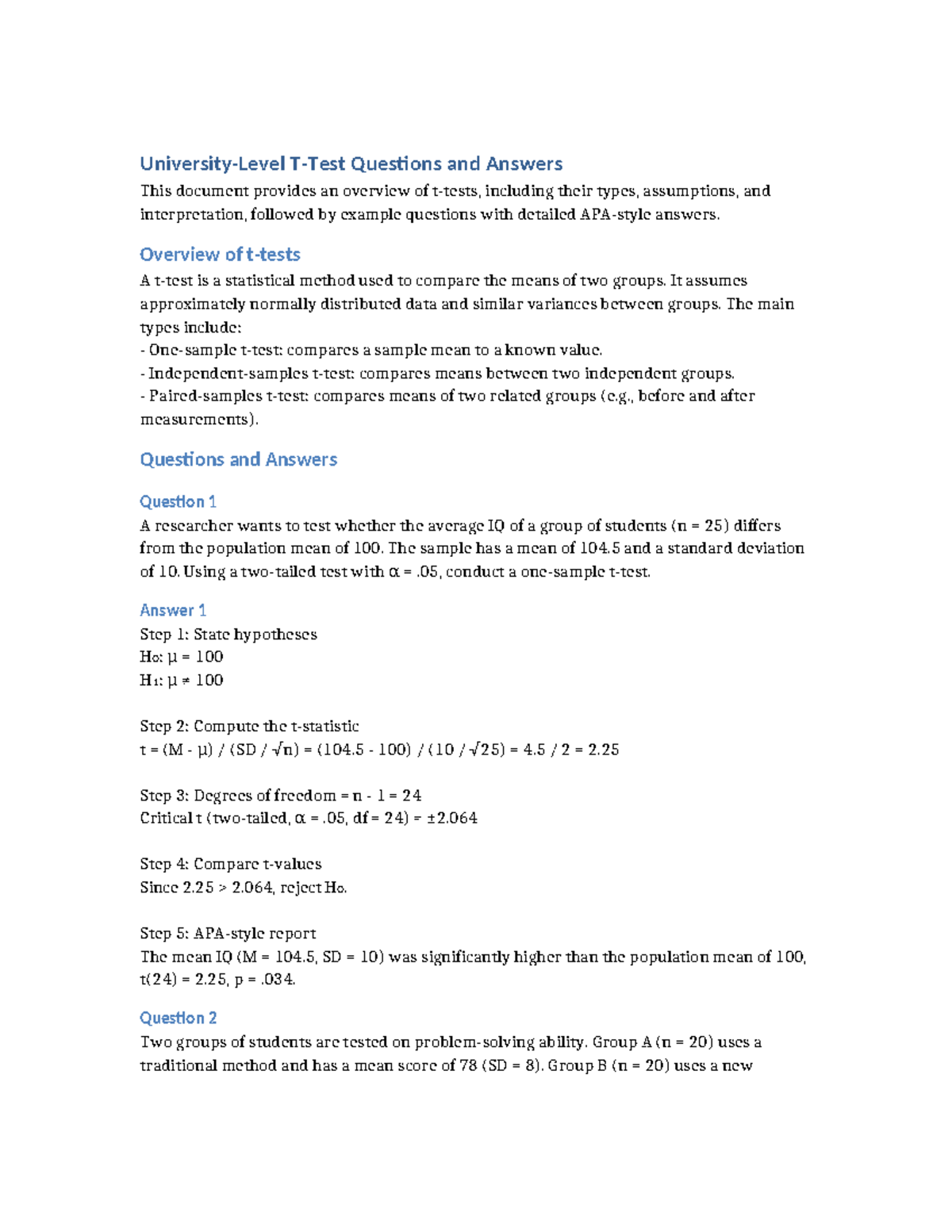 Self-Test Statistics: Questions & Answers on Statistical Methods ...