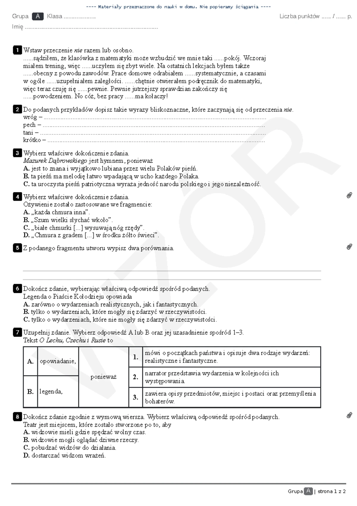 Sprawdzian Z Polskiego Dziady Cz 2 www.studocu.com