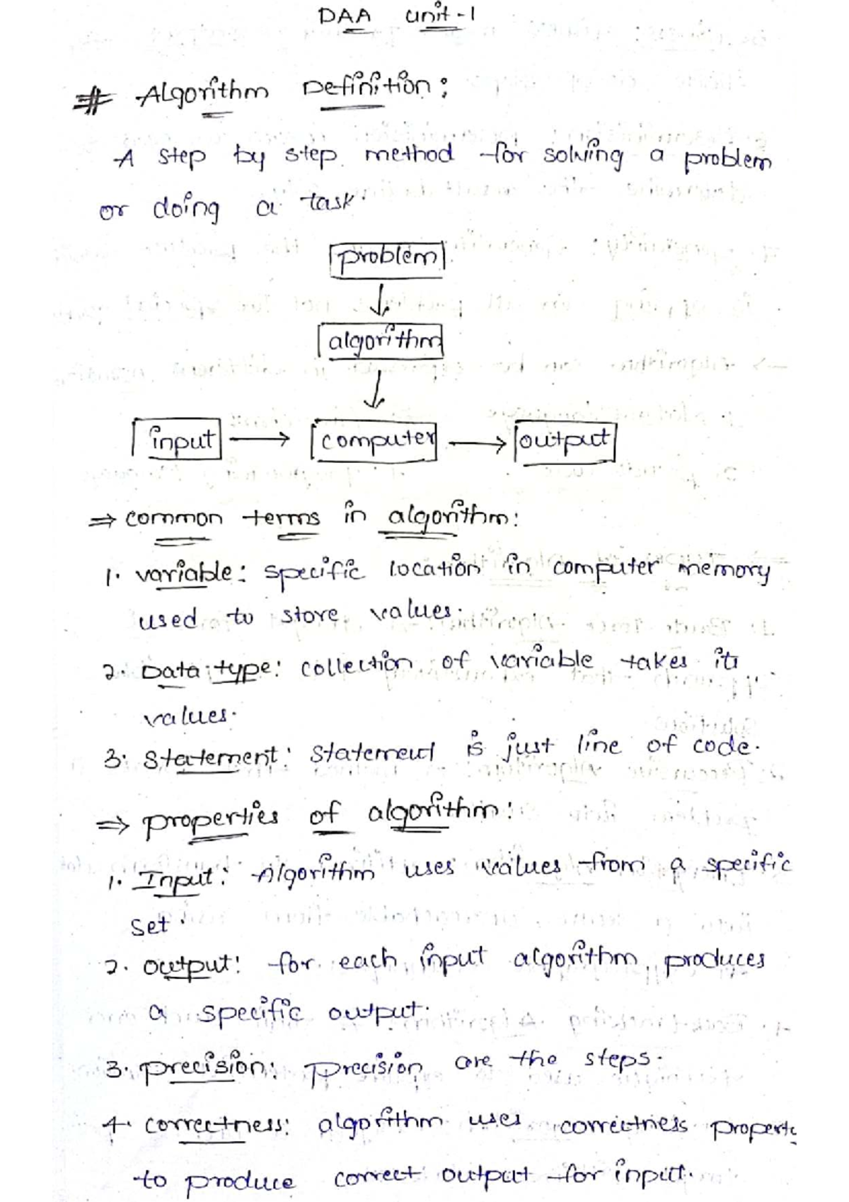 DAA Unit 1: Comprehensive Handwritten Notes on Algorithms - Studocu