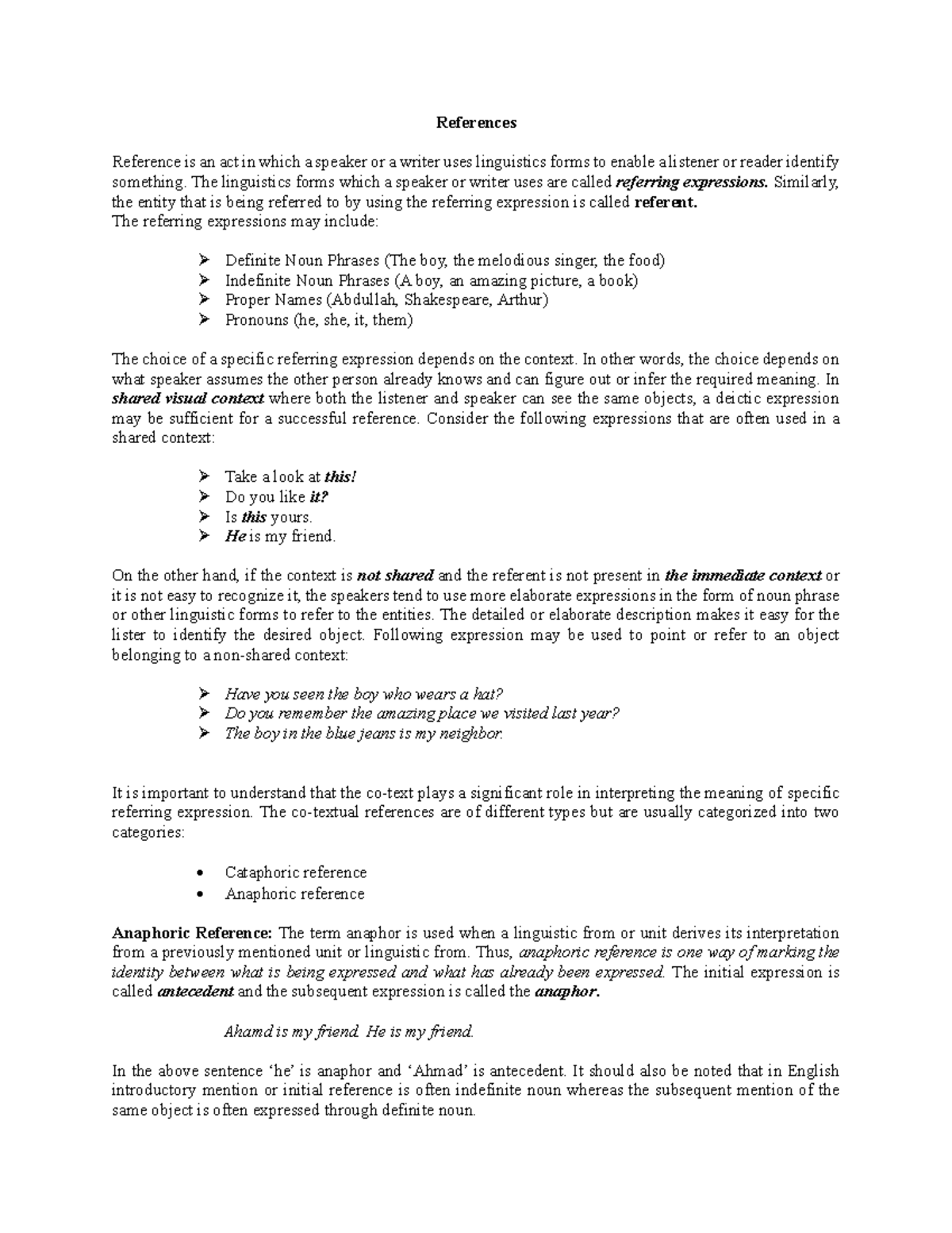 Reference and its types - References Reference is an act in which a ...